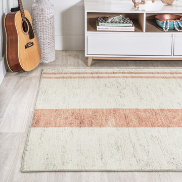 Raita Modern Distressed Stripe Machine-washable Area Rug